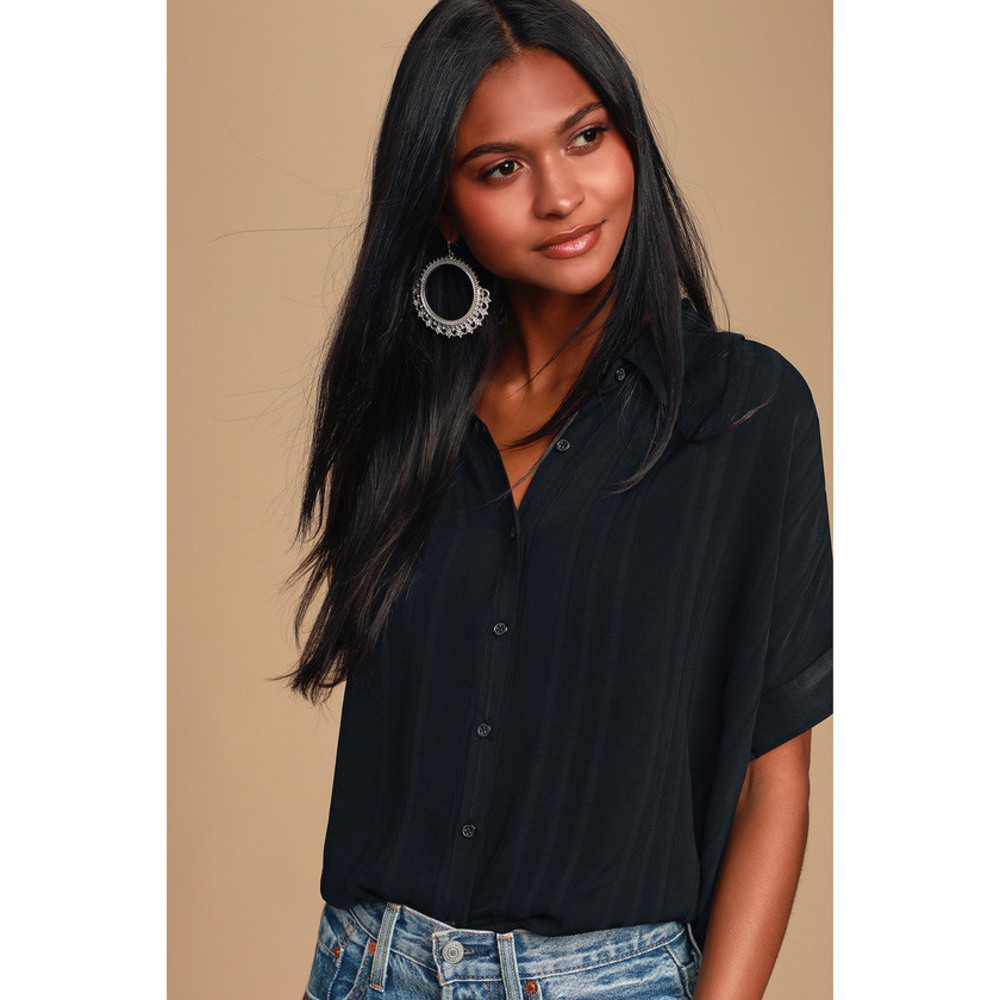 Lulus Everlee Black Striped Button-up Top - Size XS